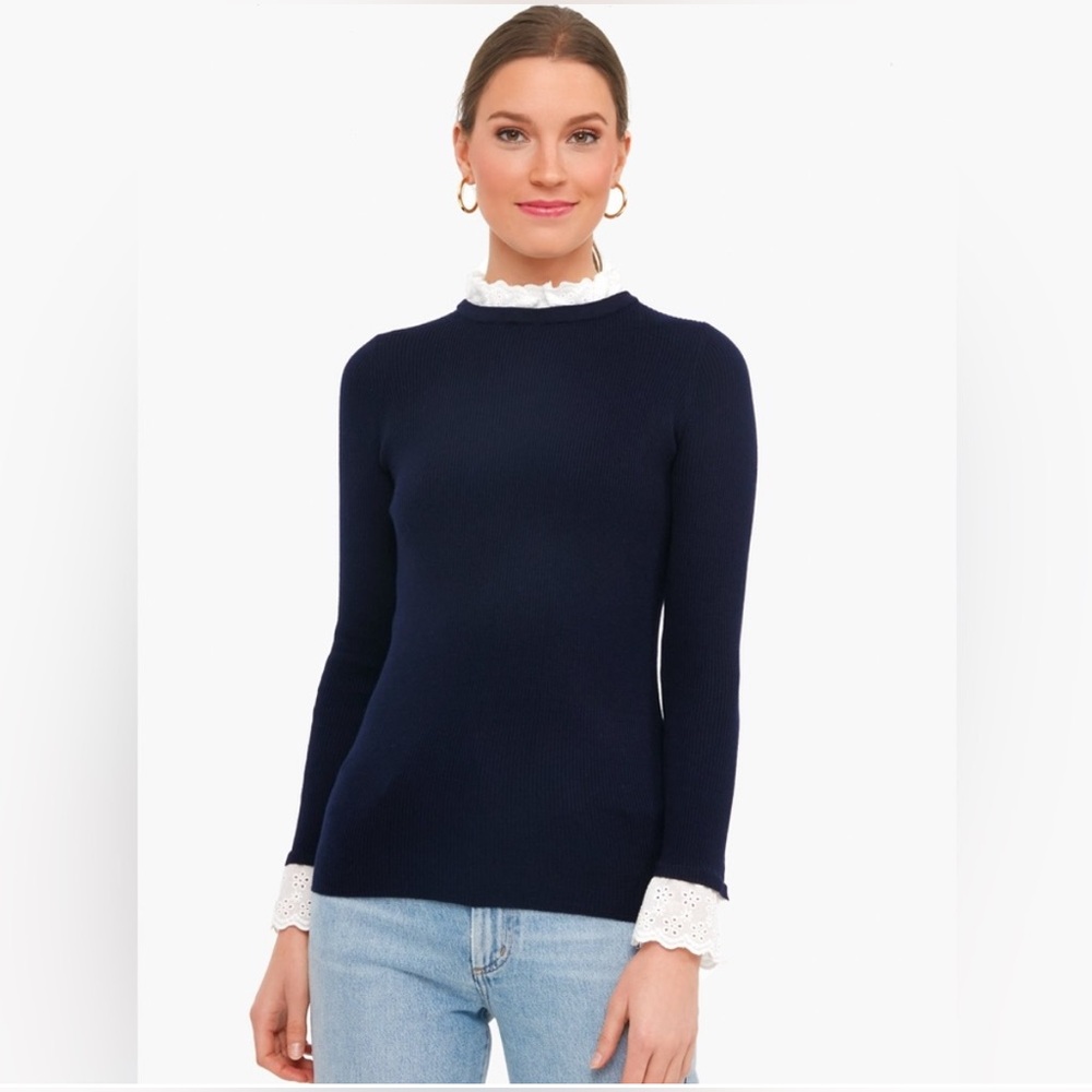 Tuckernuck Navy Rosemary Eyelet Knit Top (S)